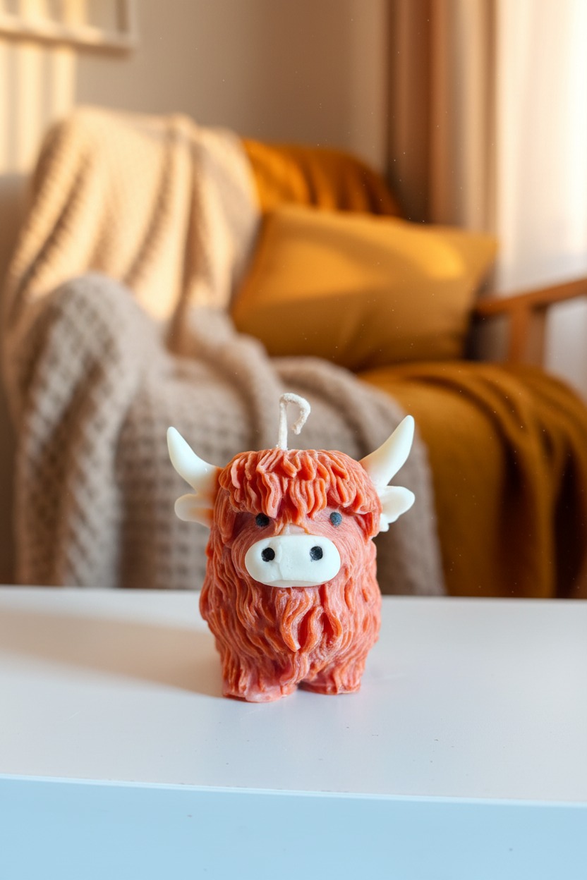 Vela decorativa de Highland Cattle o vaca de las Tierras Altas.