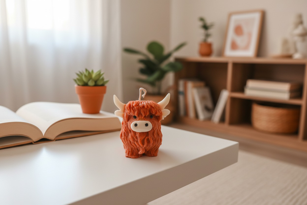 Vela decorativa de Highland Cattle o vaca de las Tierras Altas.