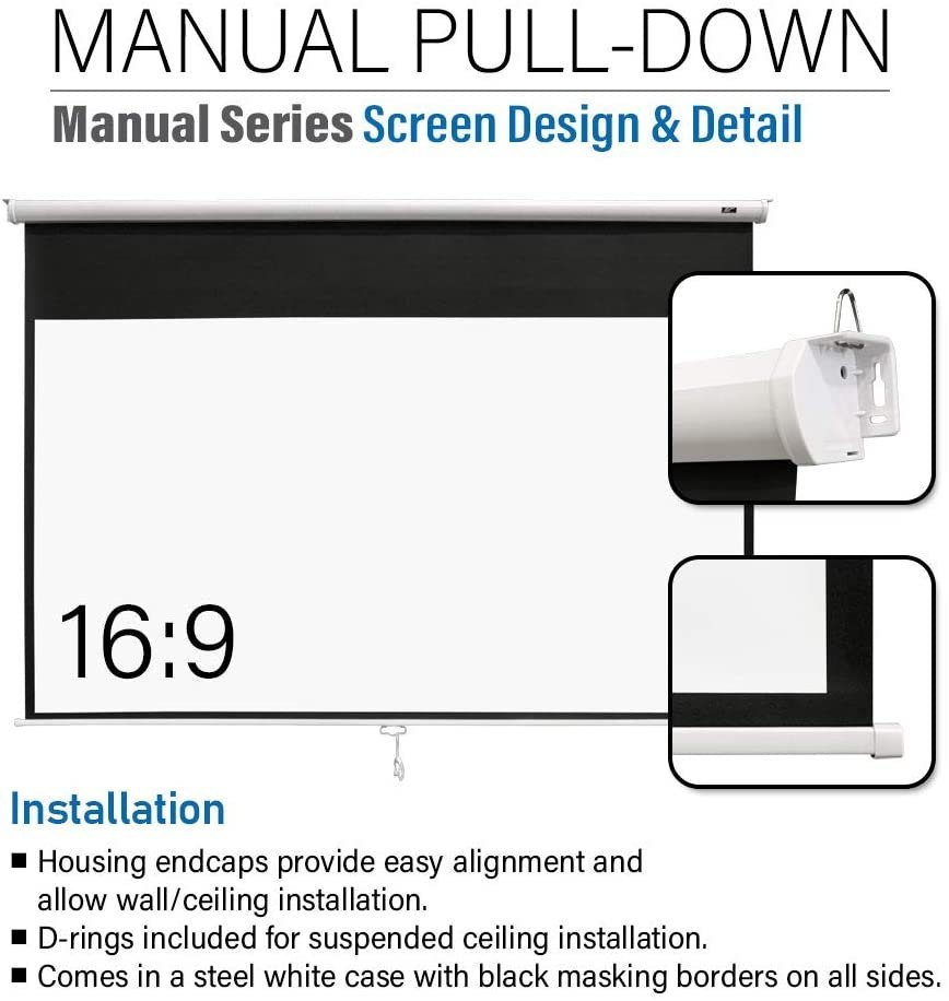  100 Inches 16:9 (4.5'X 8'), Pull Down Manual Projector Screen with AUTO Lock, Movie Home Theater 8K/4K Ultra HD 3D Ready