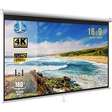  100 Inches 16:9 (4.5'X 8'), Pull Down Manual Projector Screen with AUTO Lock, Movie Home Theater 8K/4K Ultra HD 3D Ready