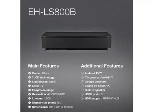 Epson EpiqVision Ultra EH-LS800B 4K PRO-UHD Laser Projection TV