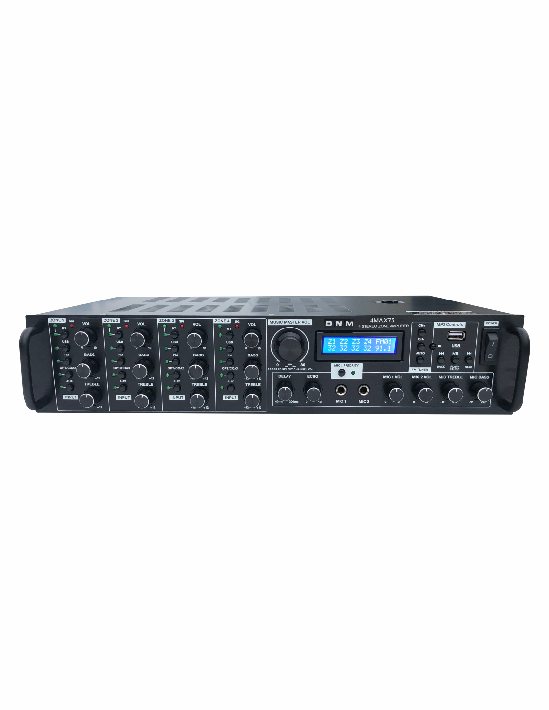 4 Stereo Zone Amplifier 75 watt per channel multi-source/multi-zone matrix 
