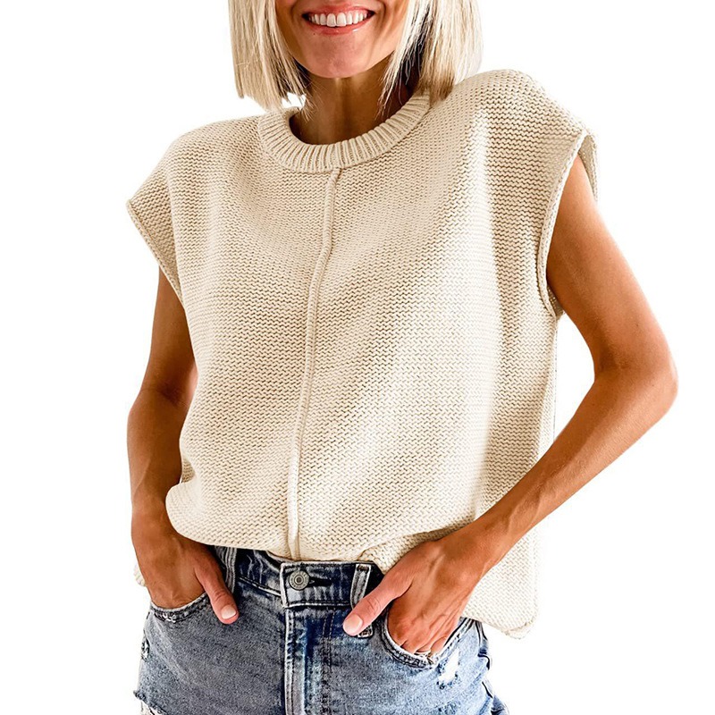 Sleeveless Loose Knitted O Neck Sweater Vest 