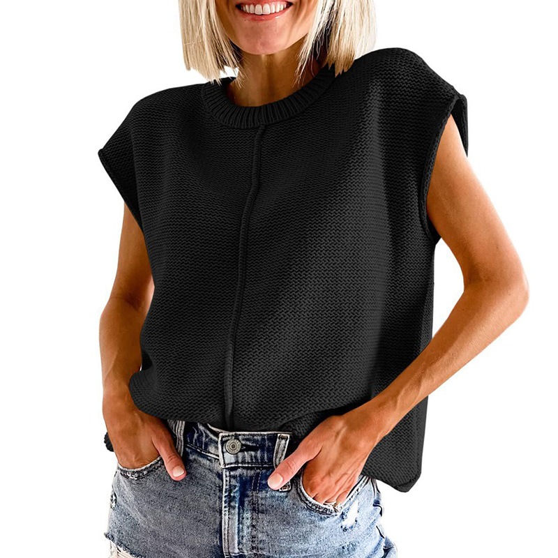 Sleeveless Loose Knitted O Neck Sweater Vest 