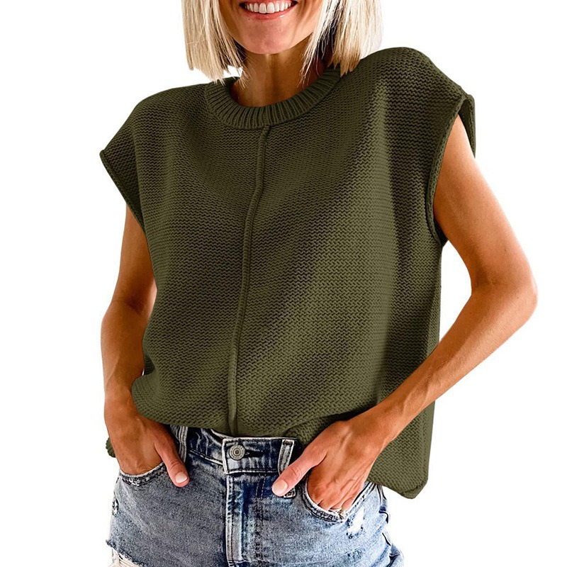 Sleeveless Loose Knitted O Neck Sweater Vest 