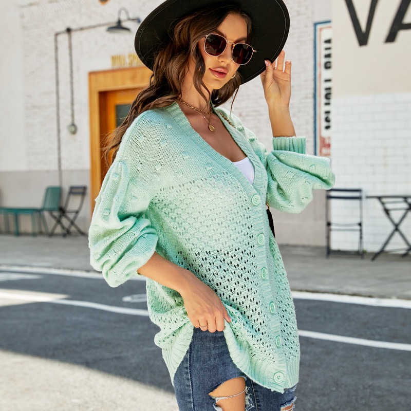 Middle-Long Knitted Hollow V Neck Cardigan Sweater