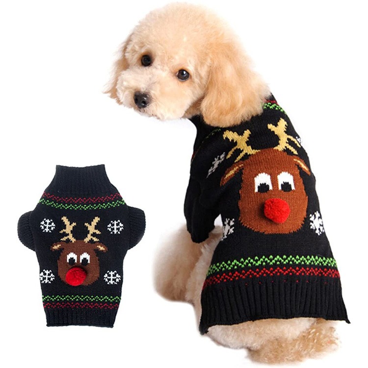 Custom Knitted Dog Christmas Sweater with Red Nose Deer