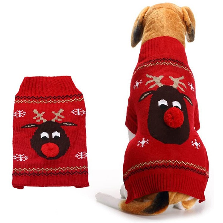 Custom Knitted Dog Christmas Sweater with Red Nose Deer