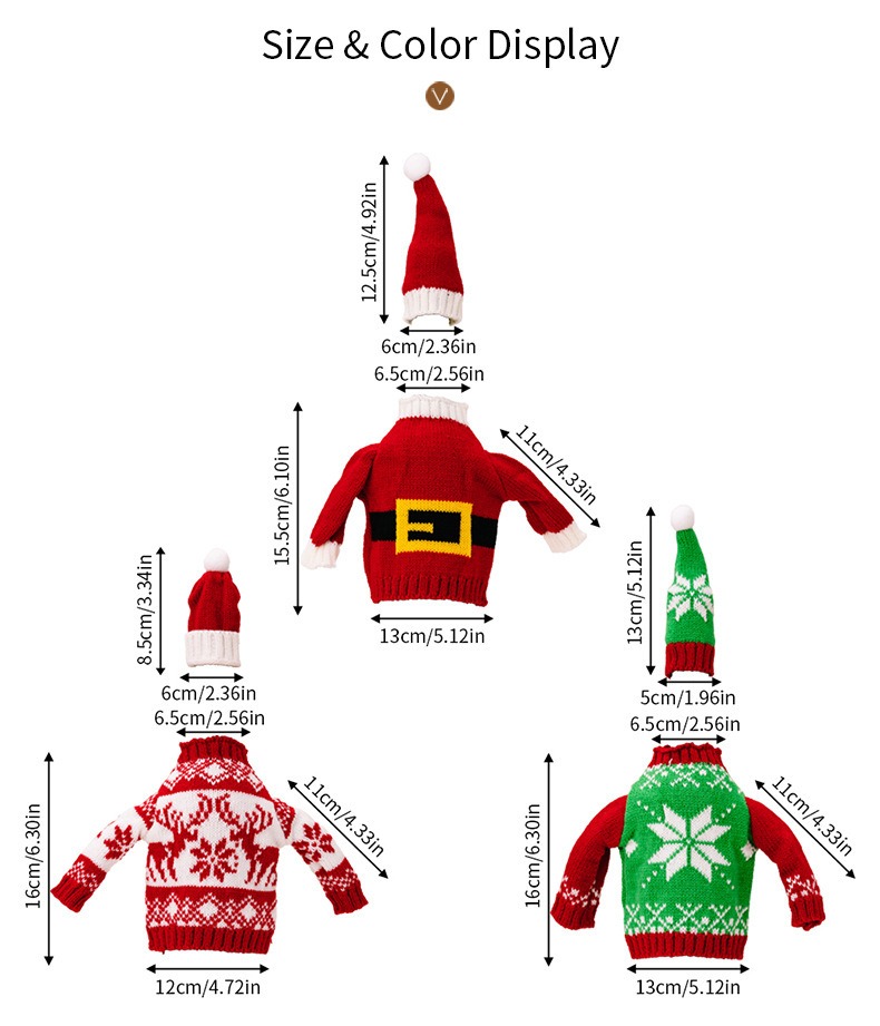 Custom Kntted Wine Bottle Cap and Pullover Sweater Decor
