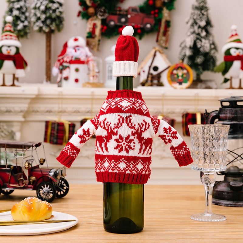 Custom Kntted Wine Bottle Cap and Pullover Sweater Decor