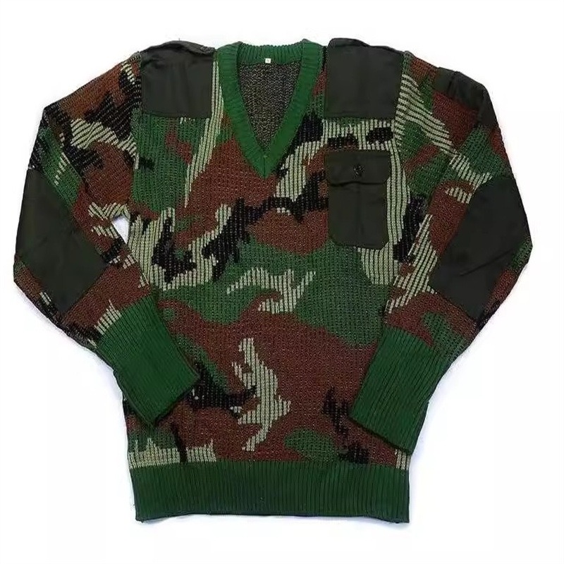 African Long Sleeve V Neck Knitted Military Pullover Sweater