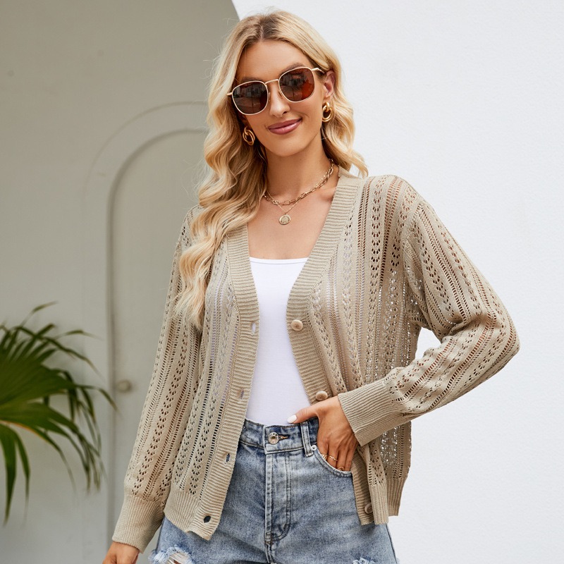 2024 new style temperament hollow V-neck outer wear fashionable versatile knitted cardigan