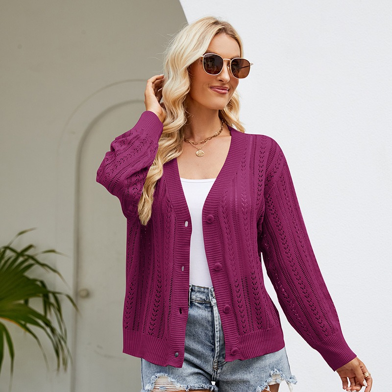 2024 new style temperament hollow V-neck outer wear fashionable versatile knitted cardigan
