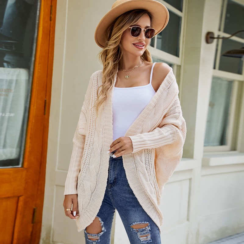 Autumn and winter temperament solid color irregular shawl twisted bat sleeve sweater cardigan
