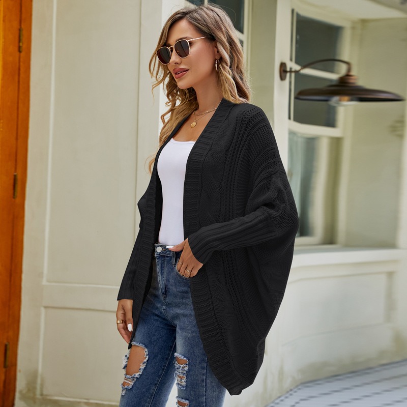 Autumn and winter temperament solid color irregular shawl twisted bat sleeve sweater cardigan