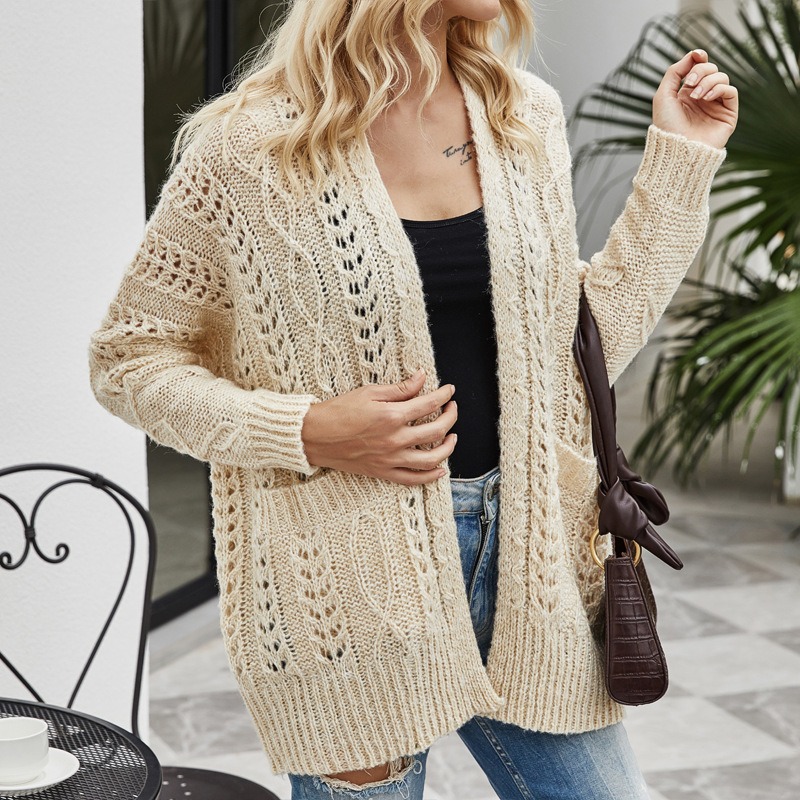 2024 autumn and winter fashion new loose solid color bat sleeve needle ladies sweater cardigan