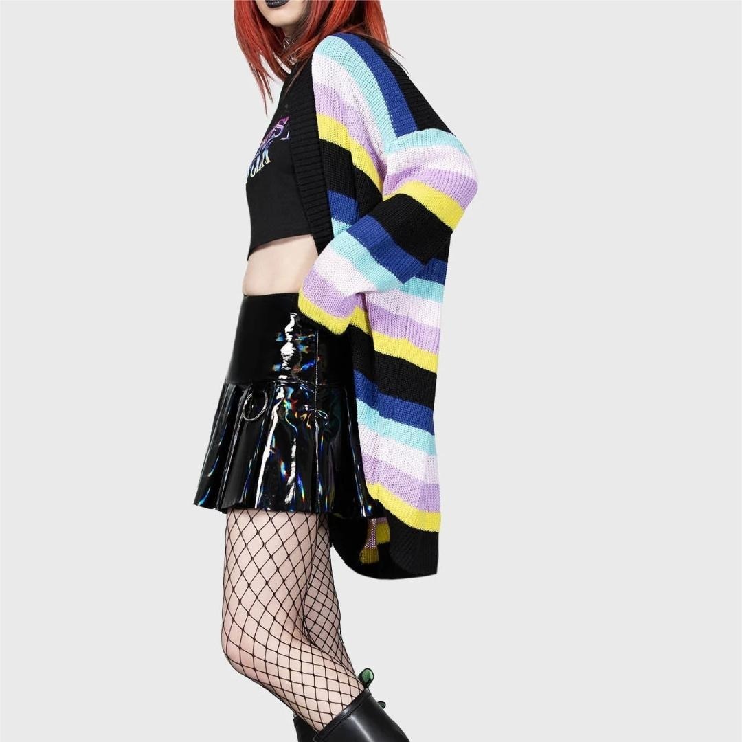 2024 New Women's Striped Knitted Cardigan Jacket Fashion Loose Long Halloween Sweater Cardigan