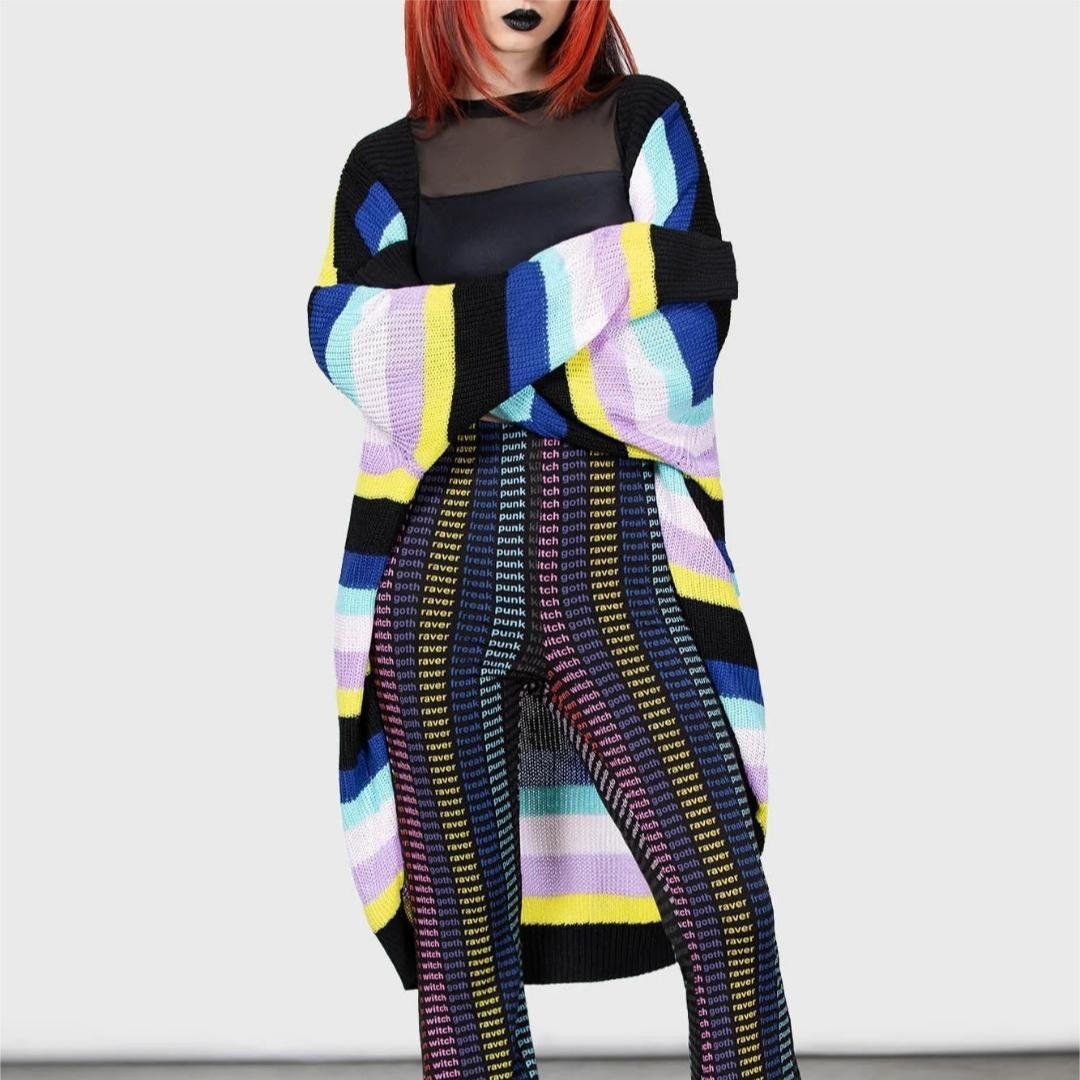 2024 New Women's Striped Knitted Cardigan Jacket Fashion Loose Long Halloween Sweater Cardigan