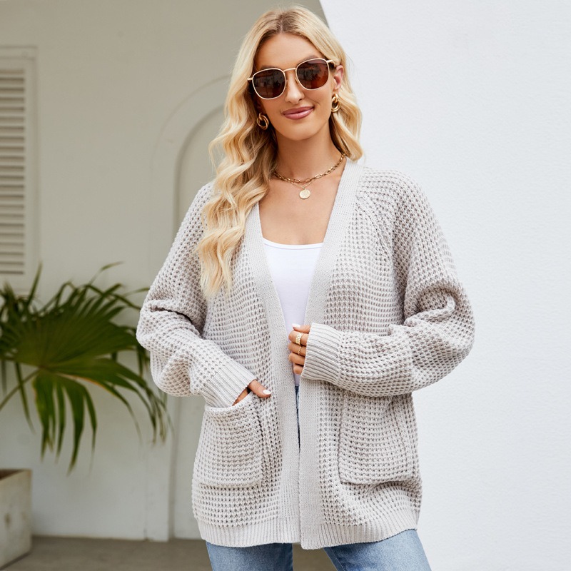 New autumn and winter knitted solid color V-neck knitted cardigan jacket
