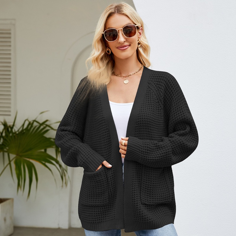 New autumn and winter knitted solid color V-neck knitted cardigan jacket