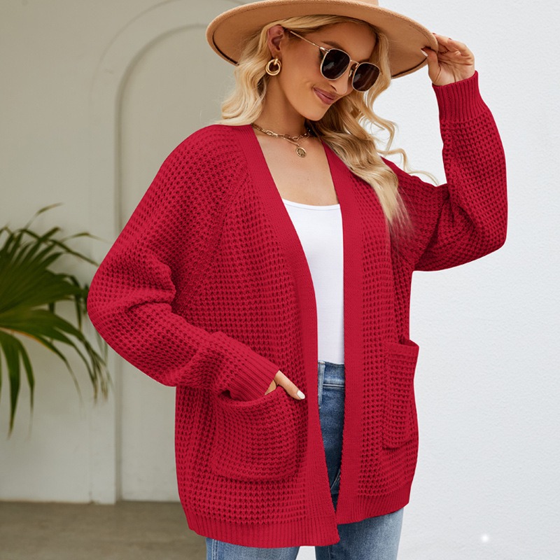 New autumn and winter knitted solid color V-neck knitted cardigan jacket