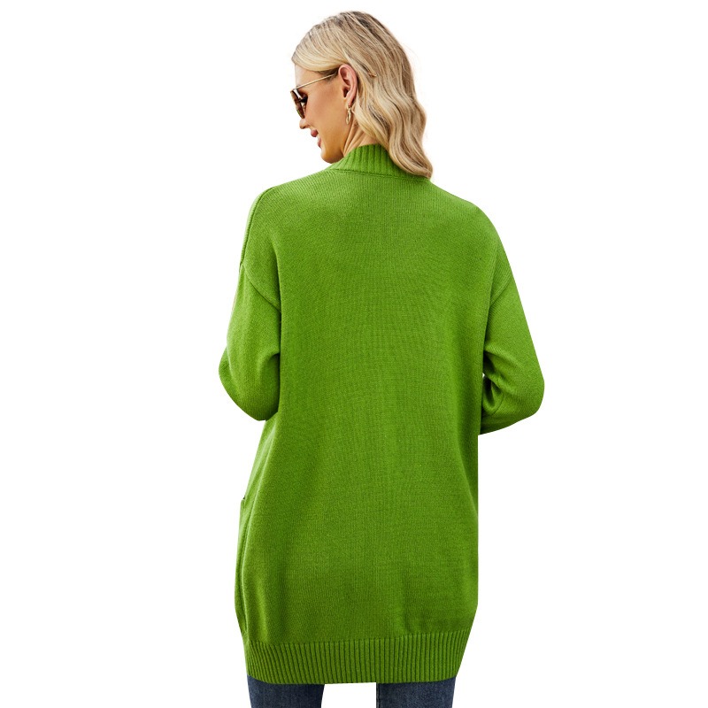 Lazy style V-neck women's autumn and winter new retro mid-length knitted cardigan top
