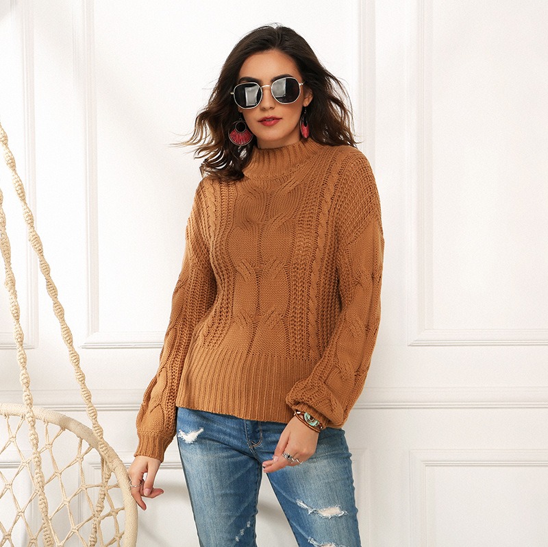 Autumn and winter popular European and American plus size women's clothing fluorescent color long sleeve twist loose half turtleneck pullover sweater women
