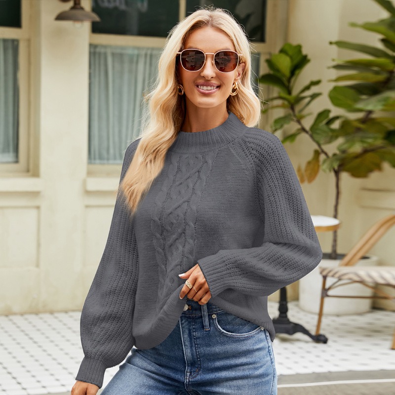 European and American autumn and winter new half-high collar raglan sleeve loose pullover knitted sweater