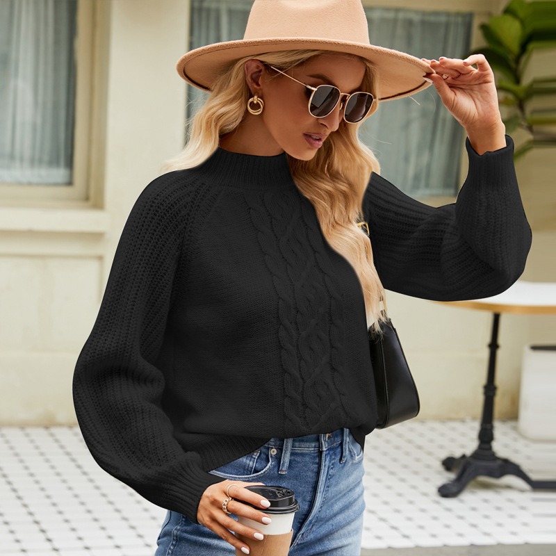 European and American autumn and winter new half-high collar raglan sleeve loose pullover knitted sweater