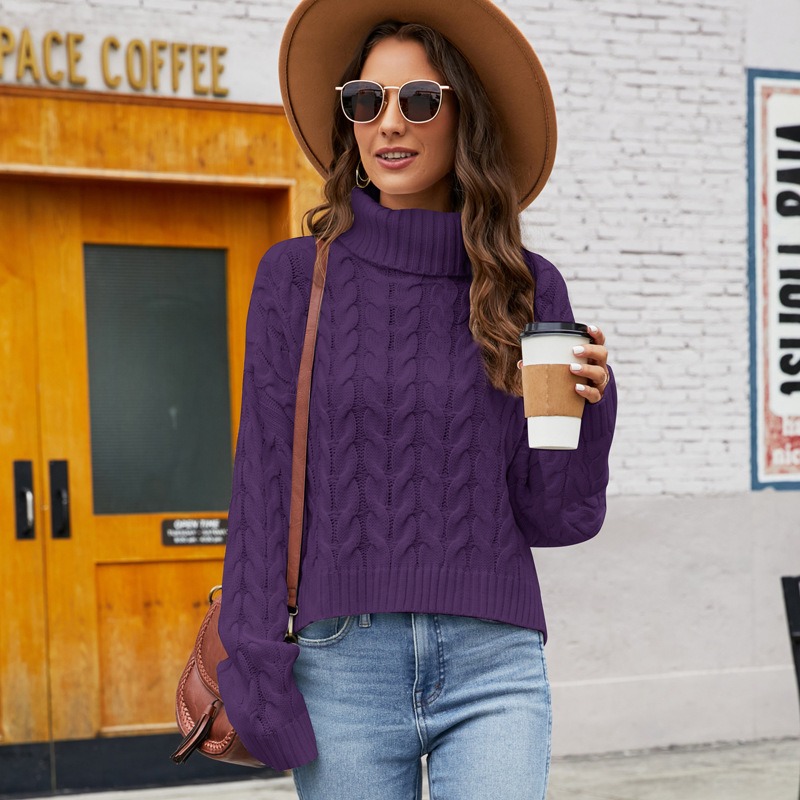 European and American autumn and winter thick twist solid color casual loose pullover ladies short knitted sweater
