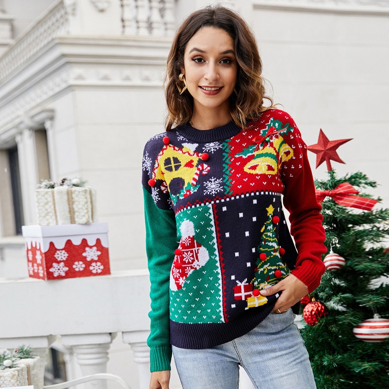 2024 European and American hot-selling women's clothing small snowflake Christmas sweater Christmas tree pullover knitted sweater