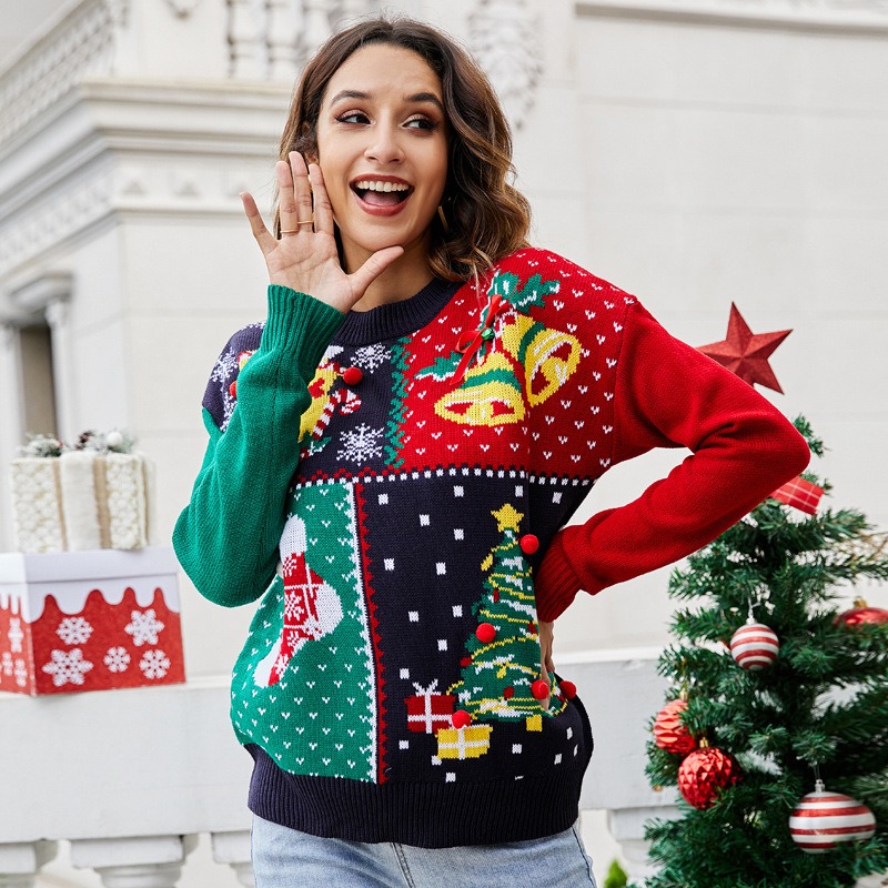 2024 European and American hot-selling women's clothing small snowflake Christmas sweater Christmas tree pullover knitted sweater