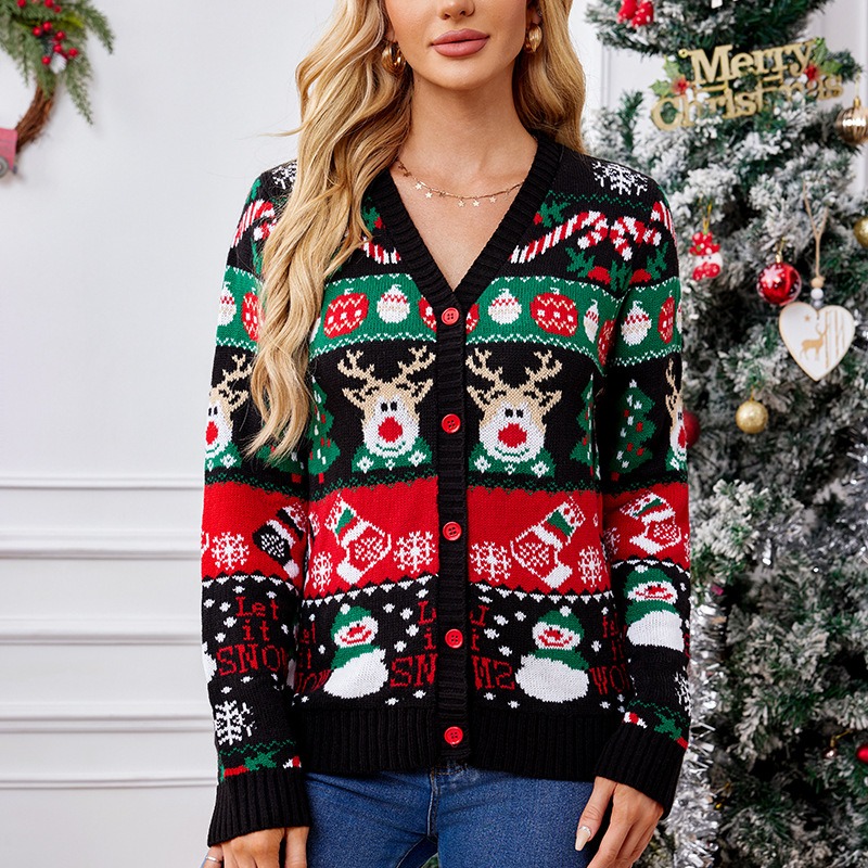 2024 autumn and winter new European and American loose casual long-sleeved Christmas knitted cardigan sweater