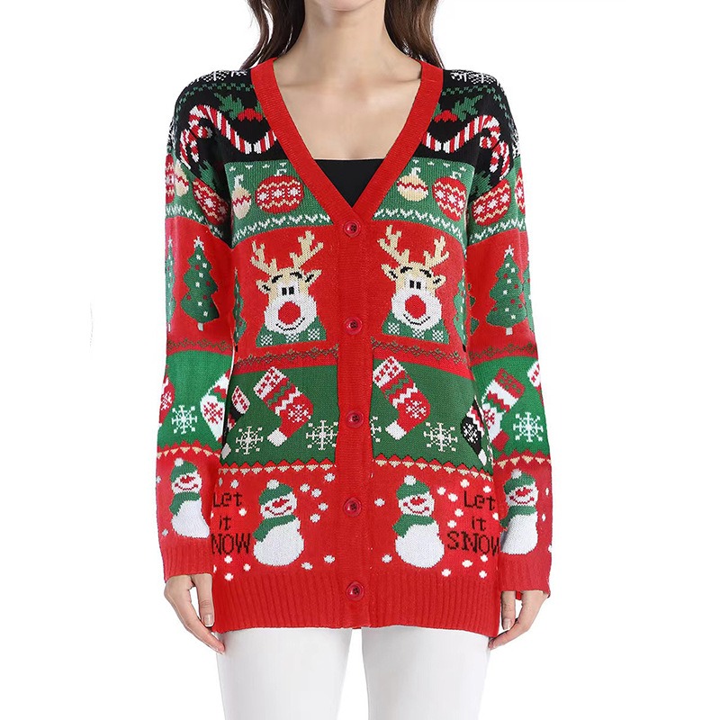2024 autumn and winter new European and American loose casual long-sleeved Christmas knitted cardigan sweater