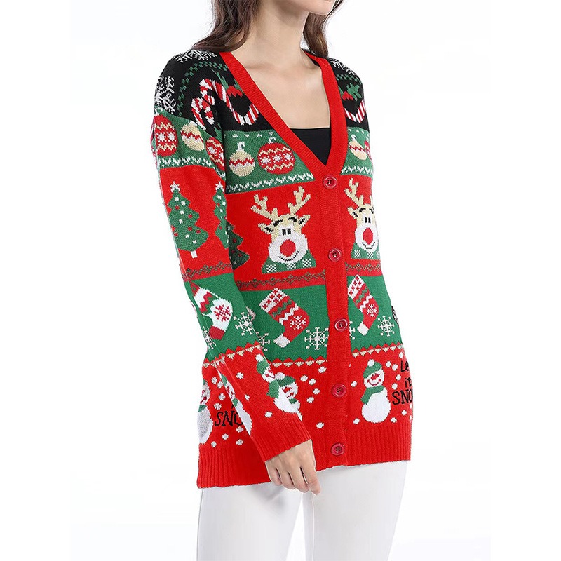 2024 autumn and winter new European and American loose casual long-sleeved Christmas knitted cardigan sweater