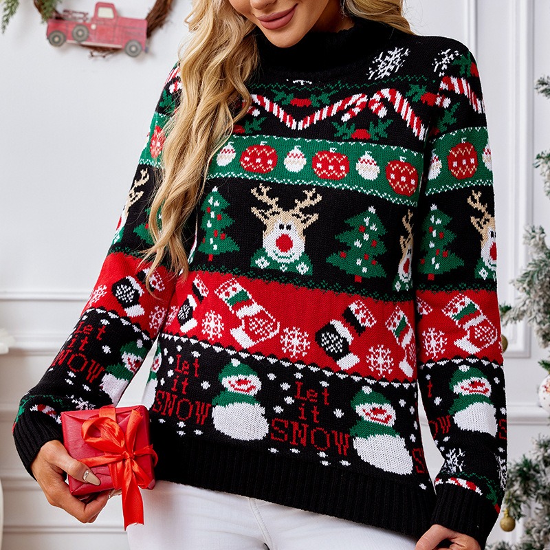 2024 European and American autumn and winter women's long-sleeved high-necked new style pullover snowman Christmas sweater