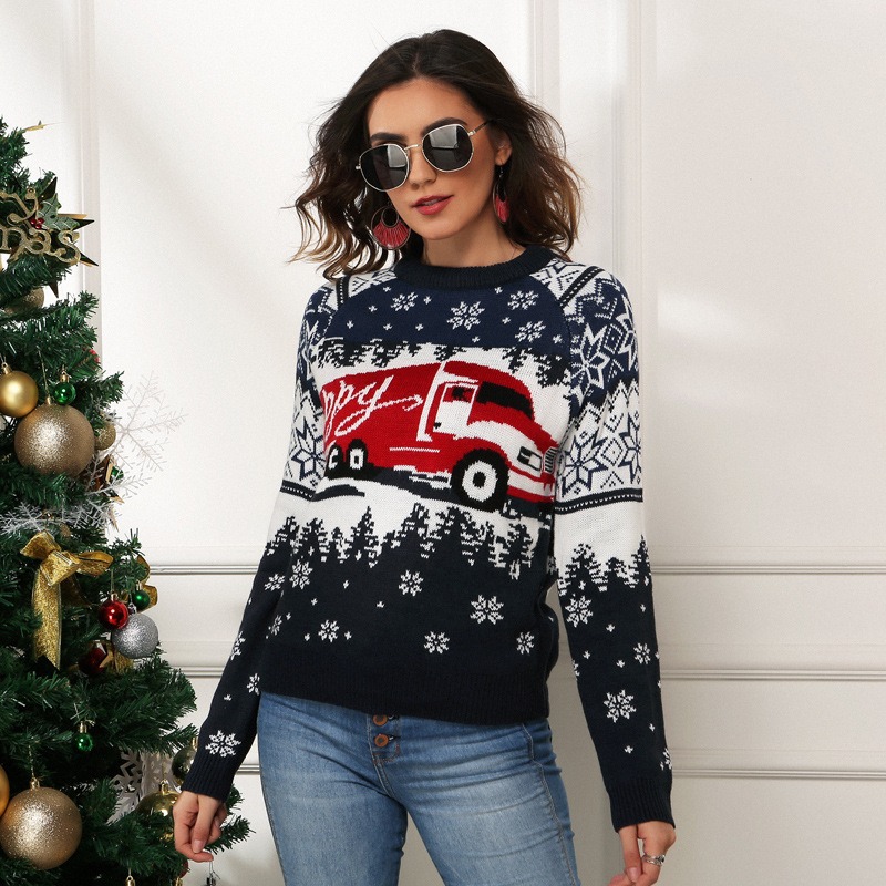 2024 Autumn and Winter Popular European and American Christmas Snowflake Long Sleeve Loose Jacquard Pullover Knitted Sweater