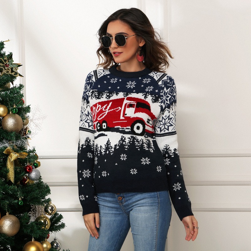 2024 Autumn and Winter Popular European and American Christmas Snowflake Long Sleeve Loose Jacquard Pullover Knitted Sweater