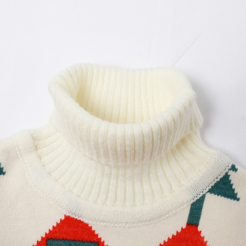 2024 Winter New Style Girls Thickened Fashionable Warm High Neck Christmas Knitted Top