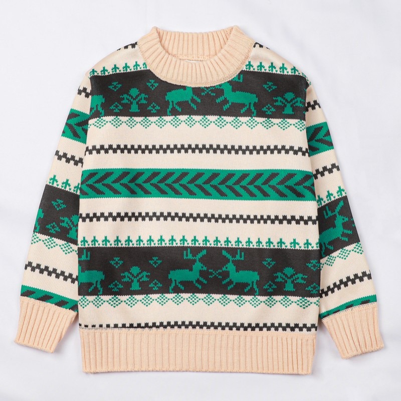 2024 new boys autumn and winter knitted bottoms plus velvet elk sweater for middle and large children
