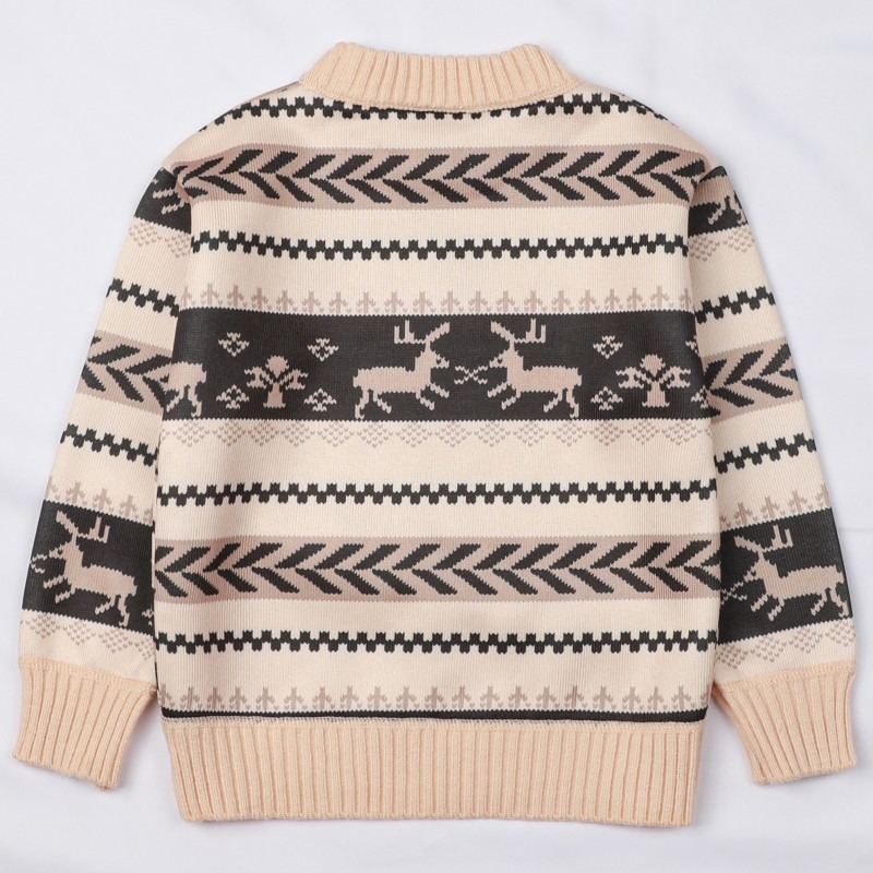 2024 new boys autumn and winter knitted bottoms plus velvet elk sweater for middle and large children