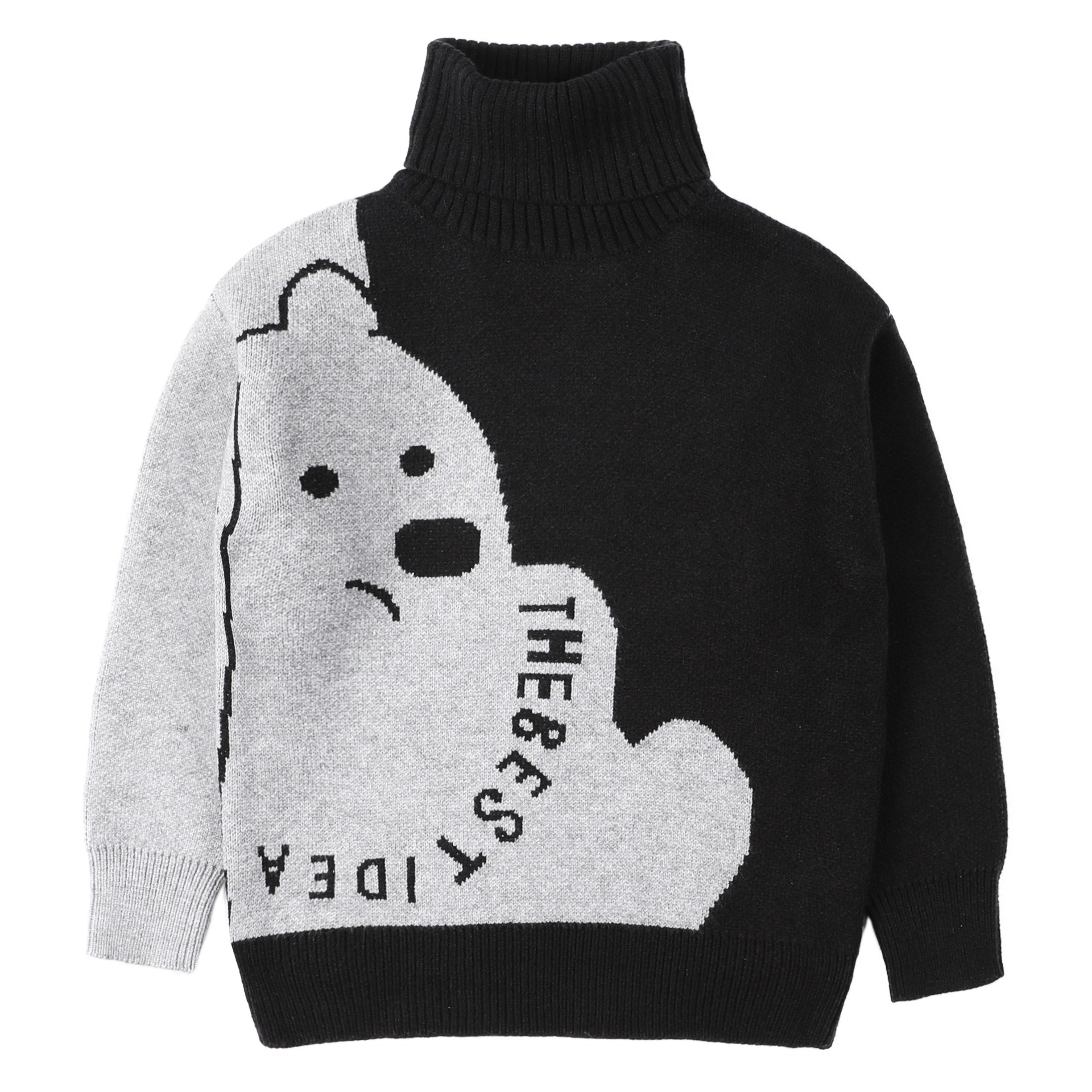 2024 new boys autumn and winter turtleneck tops for middle and large children stylish thickened knitted sweaters