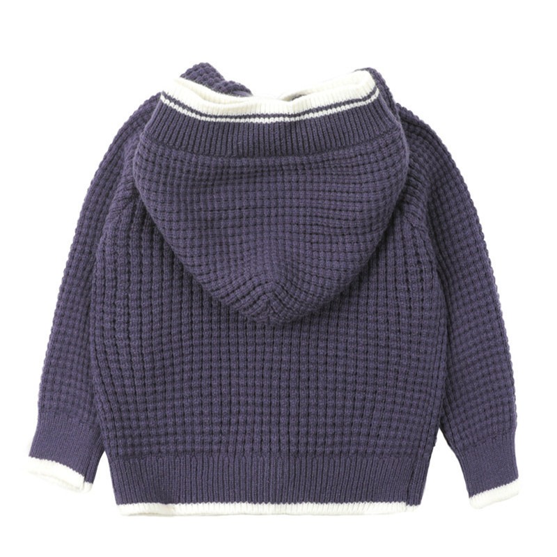 2024 Spring and Autumn Solid Color Hooded Bear Button Boys Girls Children Knitted Tops
