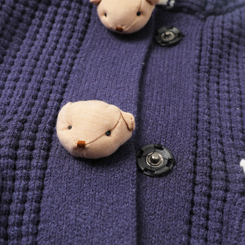 2024 Spring and Autumn Solid Color Hooded Bear Button Boys Girls Children Knitted Tops