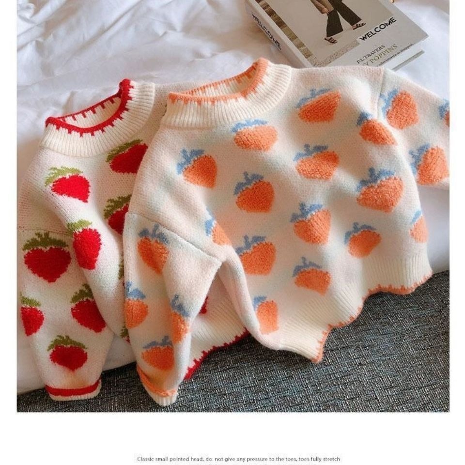 2024 new style girl's fruit pattern stylish Korean style thick warm knitted sweater