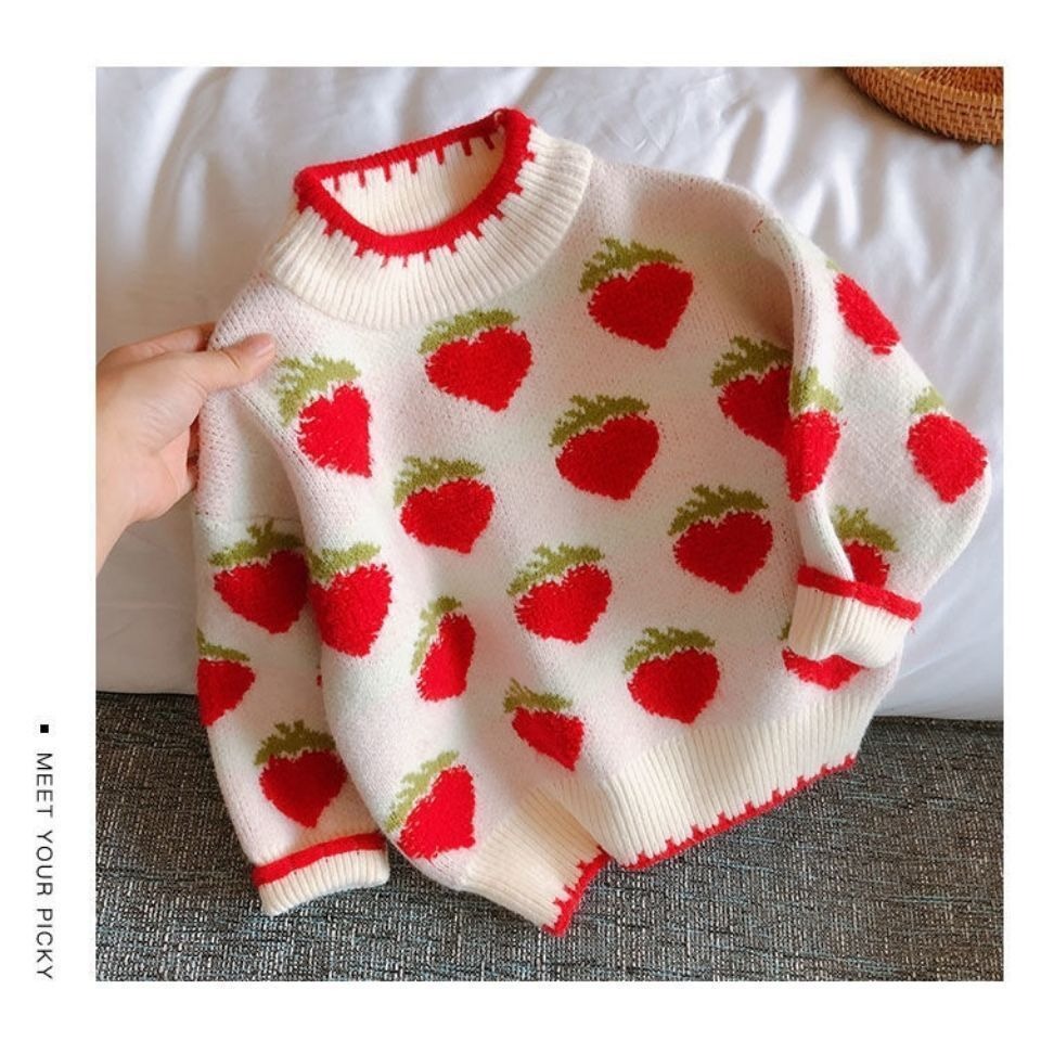2024 new style girl's fruit pattern stylish Korean style thick warm knitted sweater