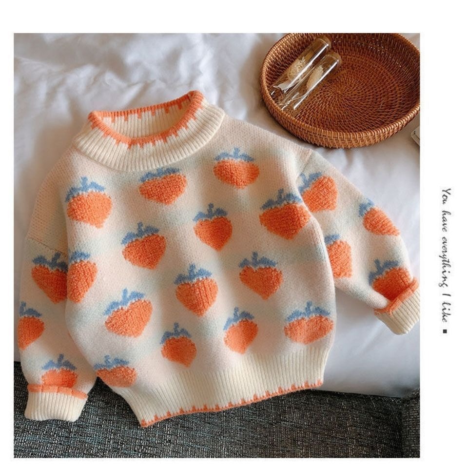 2024 new style girl's fruit pattern stylish Korean style thick warm knitted sweater