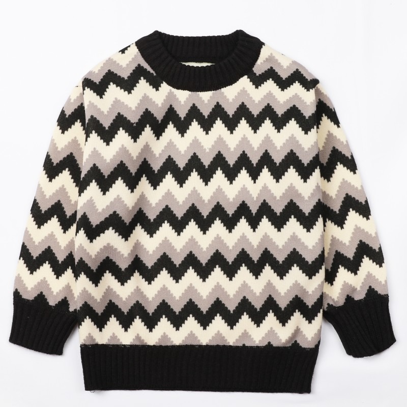 2024 autumn and winter popular children's Korean version of wavy pattern boys' fashionable plus velvet thick warm sweater
