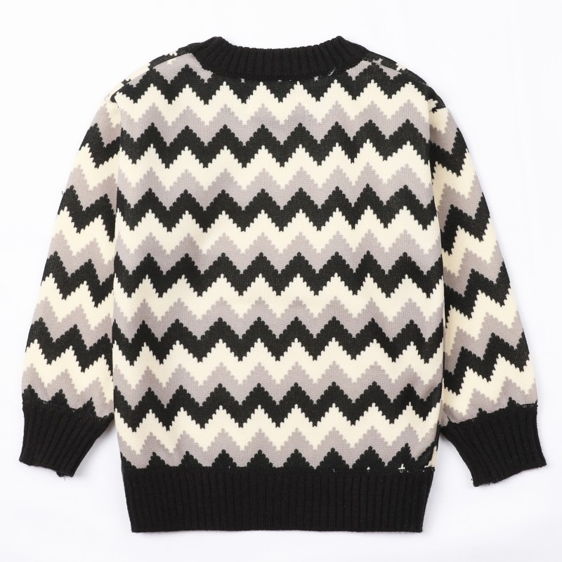 2024 autumn and winter popular children's Korean version of wavy pattern boys' fashionable plus velvet thick warm sweater