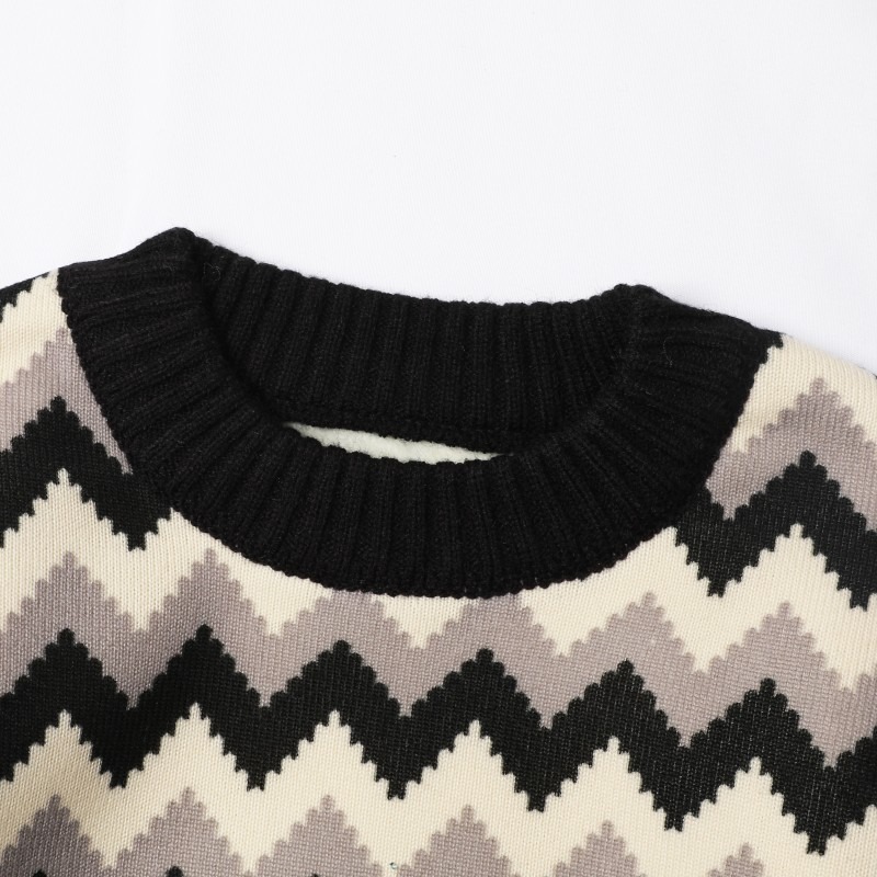 2024 autumn and winter popular children's Korean version of wavy pattern boys' fashionable plus velvet thick warm sweater